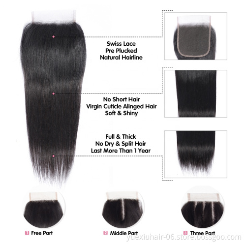 10A Grade Cuticle Aligned Straight Human Hair Bundles With Closure,Silky Straight Mink Brazilian Hair Extension